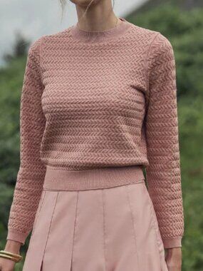 SOLEI Textured Lurex Crew Sweater Blush Plus Size 3X Shimmer